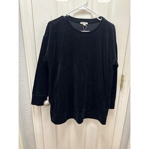 Eileen Fisher Velour Black‎ Crew Neck Long Sleeve Sweatshirt Top XXS Oversized